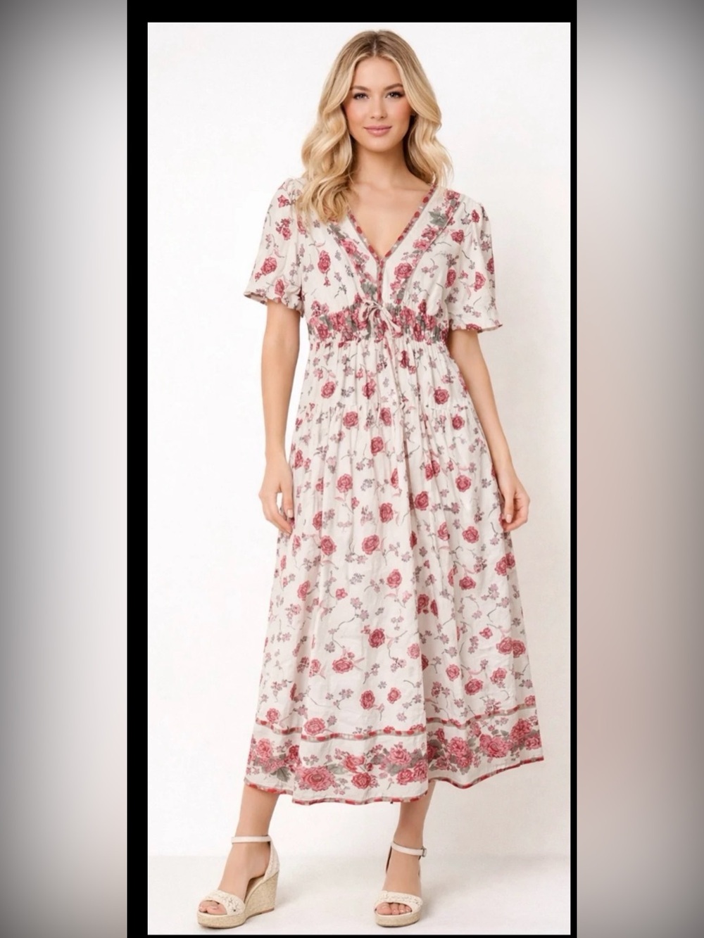 Jessica Simpson Cream Maxi Dress with Pink Floral Print